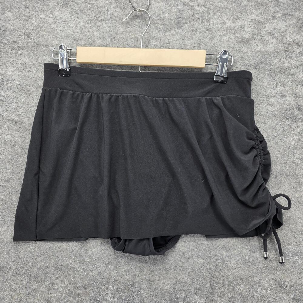 Aqua Green Swim Skirt Womens Medium Black Ruched Side Drawstring Bottom Swimwear